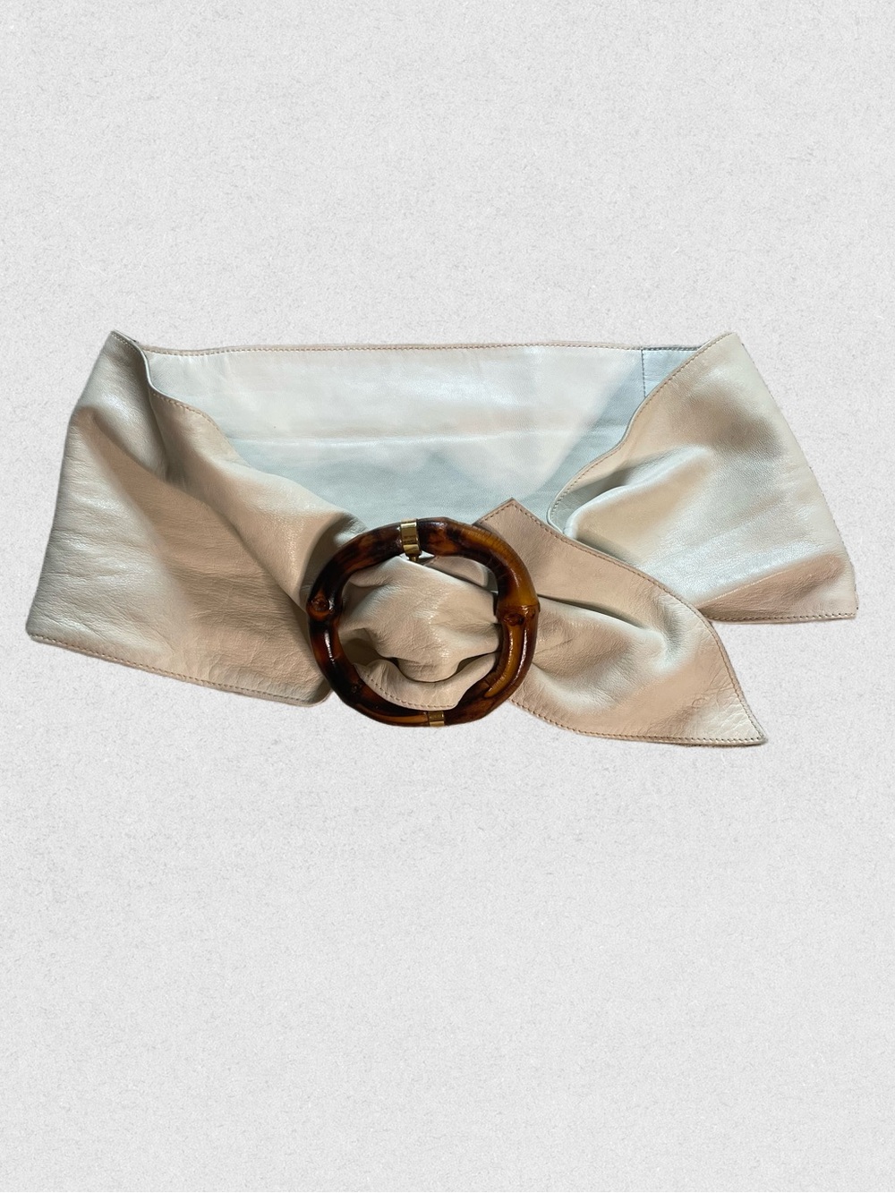 1980s Gucci Off White Leather Belt with Bamboo